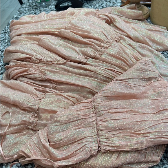 Anthropologie BHLDN Jessa Asymmetrical iridescent Tiered Ruffled DropWaist Gown - Picture 5 of 5